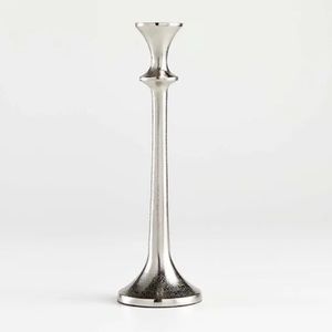 Crate & Barrel Emmett Silver Taper Candle Holders 11.75”, Set of 2